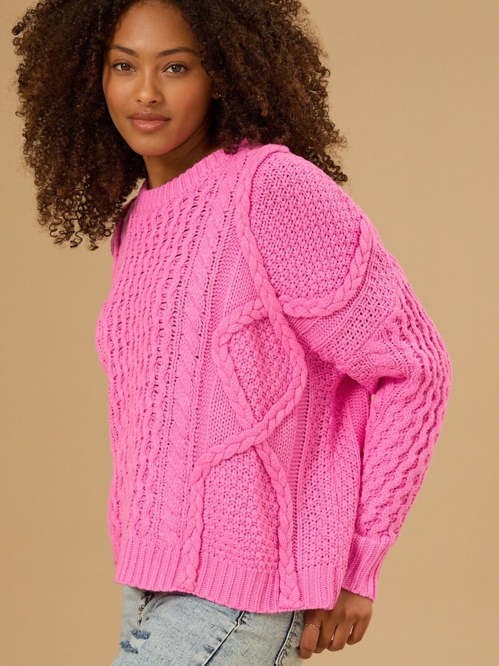 Altar’d State Pink Cable Knit Sweater